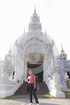 Asian woman with white pagoda