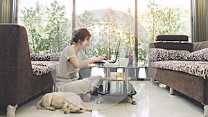 Asian woman working online at home concept.