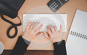 Asian woman is working via social media,Checking messages and news from online