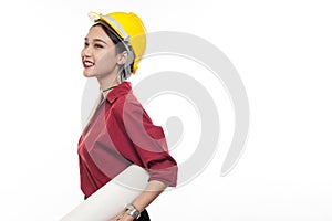 Asian woman with yellow safety helmet