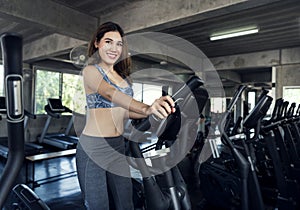 Asian women exercise runner at gym fitness. healthy lifestyle