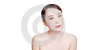 Asian women make up in front of white background