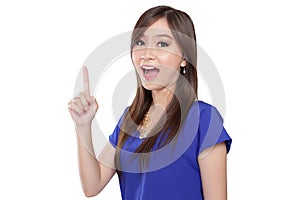 Asian women pointing finger up photo