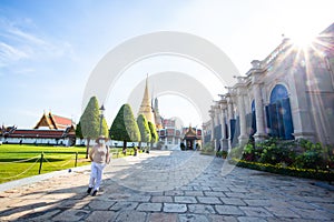 Asian women tourists at Wat phra keaw, Bangkok, Thailand