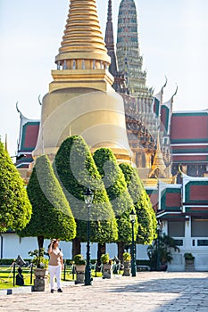 Asian women tourists at Wat phra keaw, Bangkok, Thailand