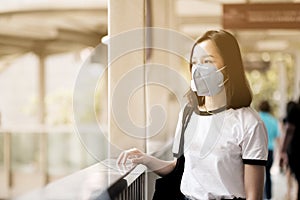 Asian women wear masks to protect The PM 2.5 pollution