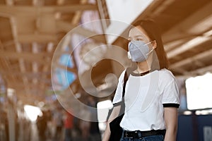 Asian women wear masks to protect The PM 2.5 pollution