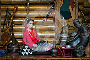 Asian women wearing Thai dress costume traditional according Thai culture and tradition photo