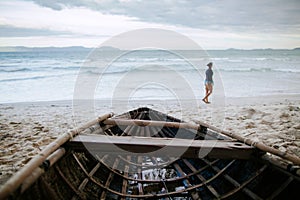 Asian wood boat with sea view travel