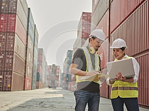 Asian worker and engineer co-working with laptop