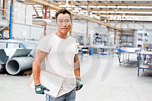 Asian worker in production plant on the factory