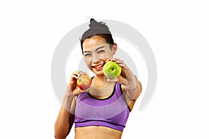 Asian young beauty woman showing the apples in hands isolate on white background , diet healthy  lifestyle concept
