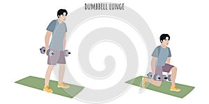 Asian young man doing dumbbell lunge exercise