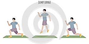 Asian young man doing jump lunge exercise