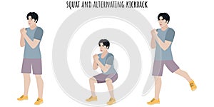 Asian young man doing squat and kickback