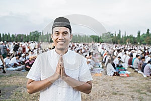 Asian young man wearing traditional Javanese clothing