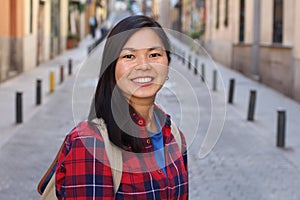Asian young student outdoors portrait