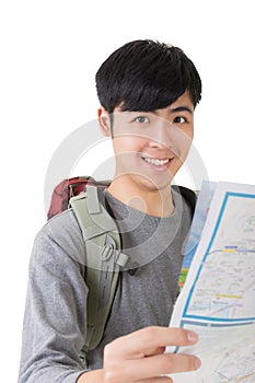 Asian young traveler look a map