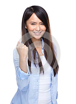 Asian young woman cheer up gesture