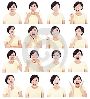 Asian young woman making different facial expressions