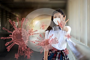 Asian Young Woman student wearing protective mask against coronavirus, covid-19