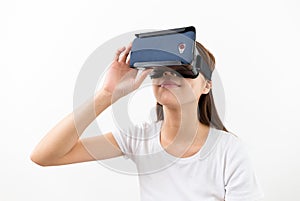 Asian young woman using virtual reality headset