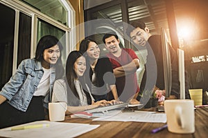 Asian younger freelance teamwork job successfull happiness emot