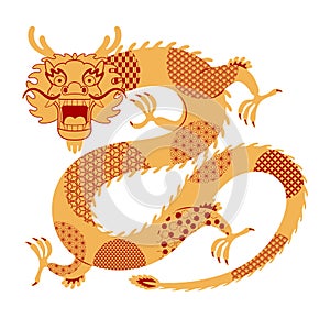 Asian zodiac sign, Chinese dragon with patterns character flat illustration.