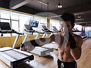 Asians Man Boxing At Gym