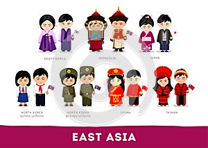 Asians in national clothes. East Asia.