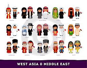 Asians in national clothes. West Asia and Middle East.