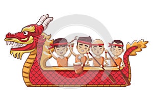 Asians paddling on dragon boat photo