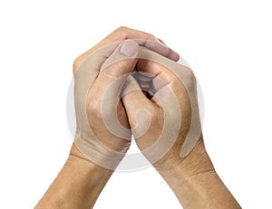 Asians praying hands isolated on white background