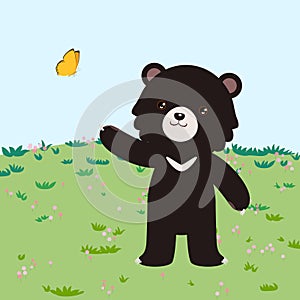 asiatic black bear, asian black bear or moon bear, cute cartoon character