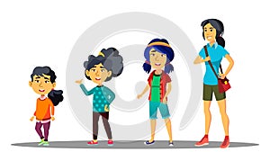 Asiatic Generation Female Set Vector. Mother, Daughter, Granddaughter, Baby. Vector. Isolated Illustration