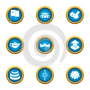 Asie icons set, flat style