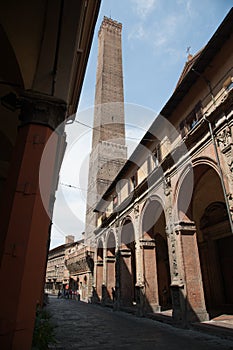 The Asinelli Tower from Strada Maggiore, Bologna