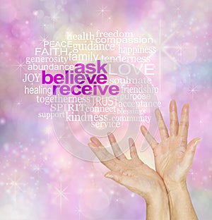 Ask Believe Receive - The Law of Attraction Word Cloud