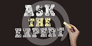 Ask the expert written by chalk on blackboard. Knowledge questions and answers concept