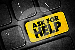 Ask For Help text button on keyboard, concept background
