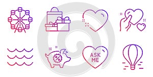 Ask me, Shopping and Ferris wheel icons set. Hold heart, Waves and Heart signs. Vector