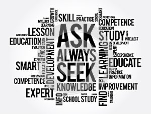 ASK - Always Seek Knowledge word cloud, education business concept background