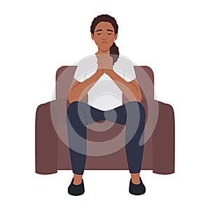 Asking for God help concept. Young girl with folded hands and closed eyes, crying, asking for forgiveness, repenting, regretting,