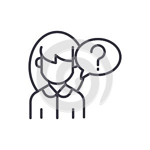 Asking a question black icon concept. Asking a question flat vector symbol, sign, illustration.