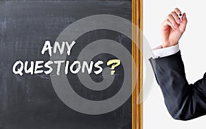 Asking questions text on blackboard