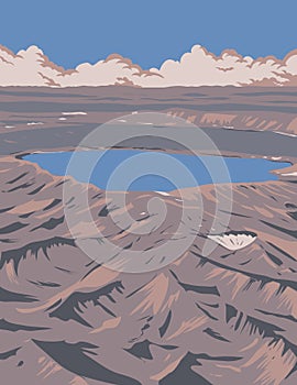 Askja Caldera in Central Highlands of Iceland WPA Art Deco Poster