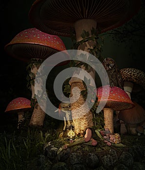 Asleep in the mushroom forest, 3d CG