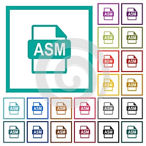 ASM file format flat color icons with quadrant frames