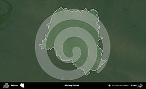 Asmiany District highlighted, Belarus. Physical