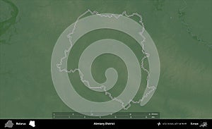 Asmiany District outlined, Belarus. Physical